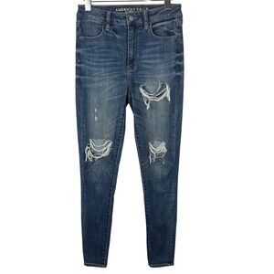 American‎ Eagle Super Hi-Rise Jegging Jeans Distressed Ripped Womens Size 4